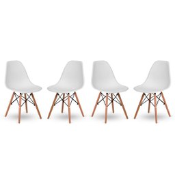 Kit 4 Cadeiras Base Madeira Eiffel Charles Eames Wood Jantar Branco - 3