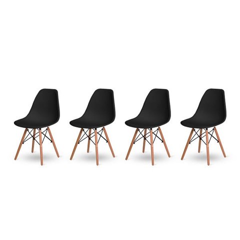 Kit 4 Cadeiras Base Madeira Eiffel Charles Eames Wood Jantar Preto