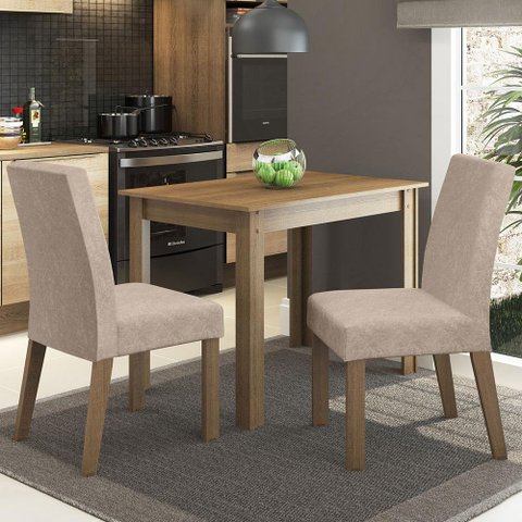 Conjunto Sala de Jantar Madesa Vic Mesa Tampo de Madeira com 2 Cadeiras - Rustic/imperial