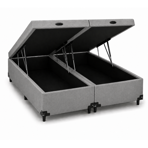Base Box Baú Casal Bipartido 138x188 cm Suede Cinza