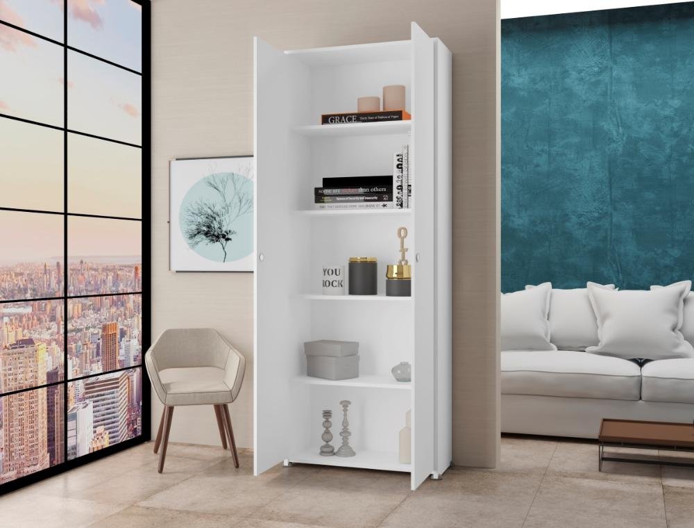 Estante para Escritorio Organizador 2 Portas 5 Prateleiras - Branco - 3