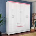Ver imagem 1 de Guarda Roupa Jade 6 Portas Branco Rosa