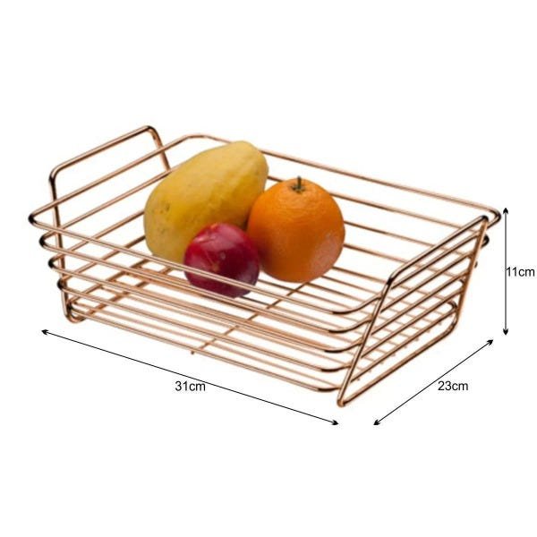 Fruteira de Mesa Cesto Multiuso Bancada Grande Cozinha - Rosé Gold - 4