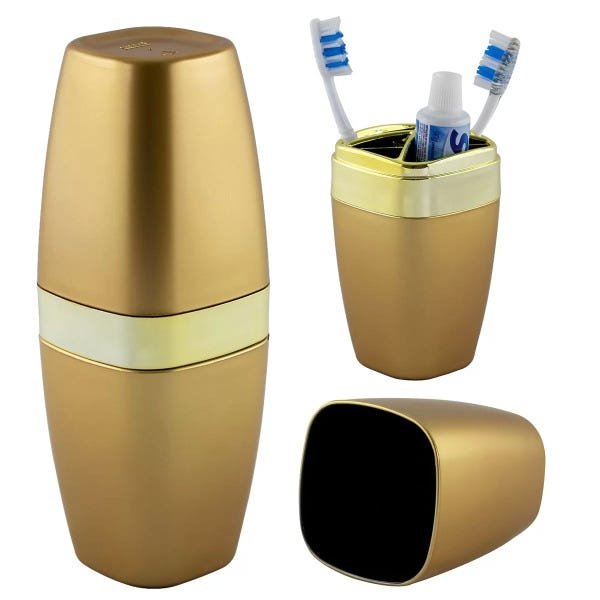 Porta Escova de Dente Banheiro Lavabo Luxo - Dourado