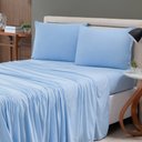 Ver imagem 2 de Jogo de Lençol Cama King 4 Peças 100% Algodão Malha Penteada:azul