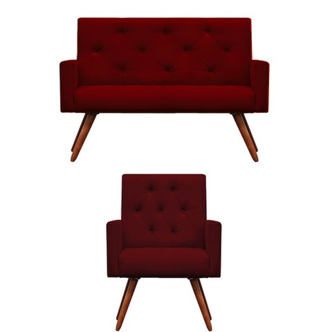 Kit Namoradeira + 1 Poltronas Decorativas Nina Capitonê Suede Vinho - Dominic Decor
