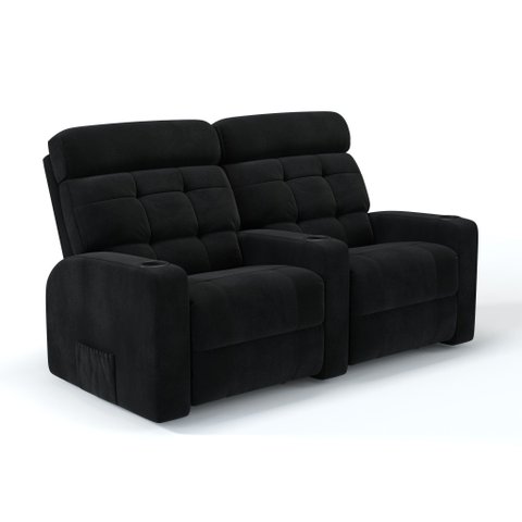 Sofá 2 Lugares Reclinável Elétrico Massageador em Bouclé Cor Preto Linha Cinema