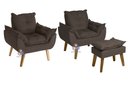 Ver imagem 1 de Kit 02 Poltrona/cadeira Decorativa e Puff Glamour Marrom com Pés Quadrado Marrom