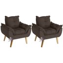 Ver imagem 2 de Kit 02 Poltrona/cadeira Decorativa e Puff Glamour Marrom com Pés Quadrado Marrom