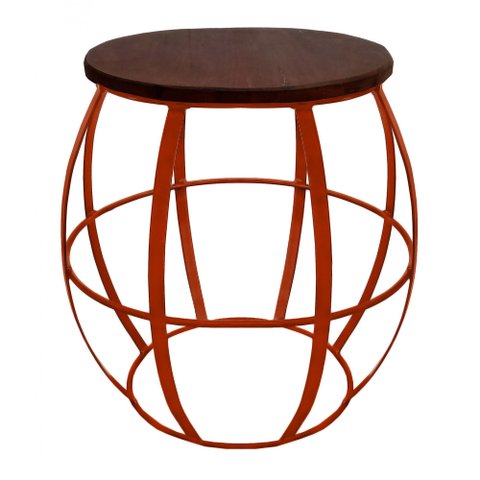 Banco Decorativo De Madeira E Ferro Para Decoração Colorida de Sala - Laranja