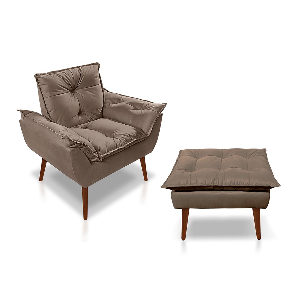 Kit Poltrona com Puff Opala para Sala Confortável e Resistente Suede