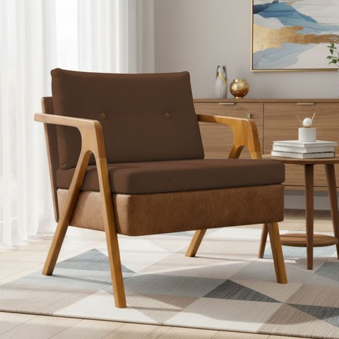 Poltrona Decorativa para Sala Recepção Consultório Escritório Cadeira Laura Corino Peroba com Linho