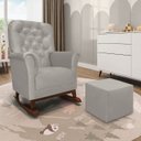 Ver imagem 1 de Poltrona de Amamentação Balanço Madeira e Puff Angelin Suede Cinza Claro P02 - D’Rossi