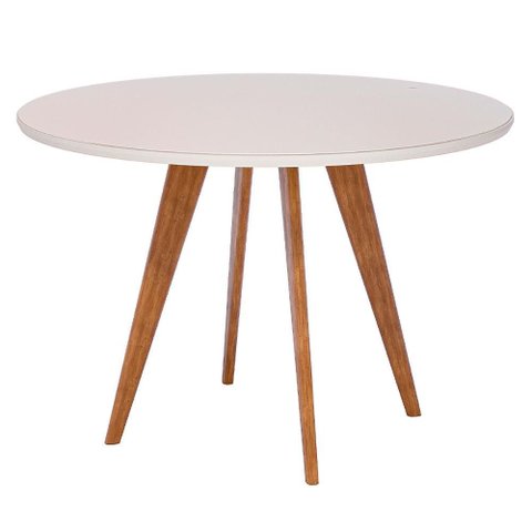 Mesa Cozinha Redonda 1,09 com Vidro Acerola Madeira/off White