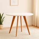 Ver imagem 3 de Mesa Cozinha Redonda 1,09 com Vidro Acerola Madeira/off White