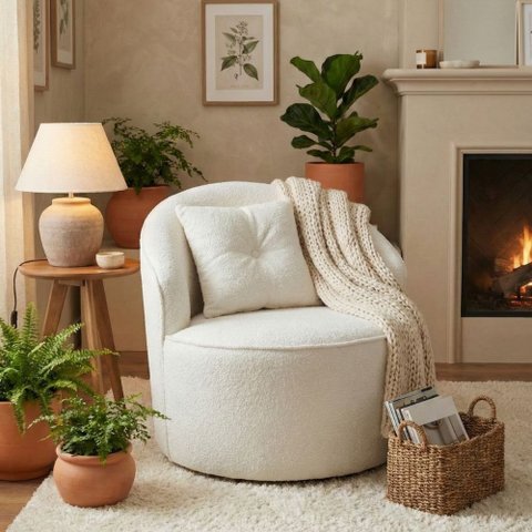Poltrona Orgânica Decorativa Confortável Amore Bouclê Branco - Montanari'S Decor