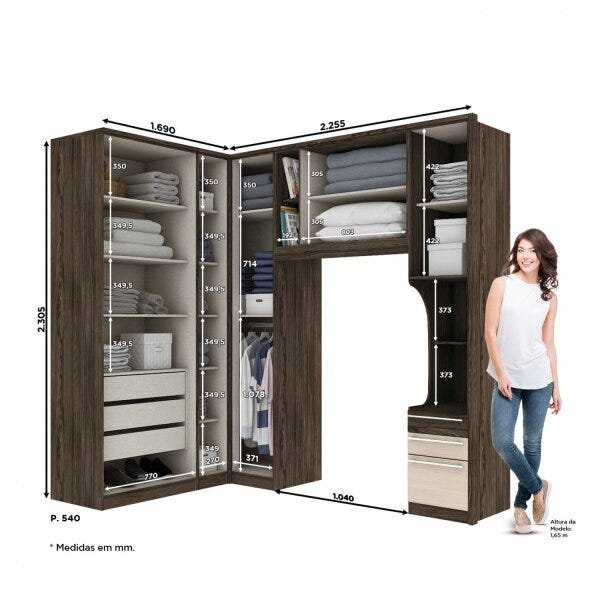 Guarda-Roupa Modulado com Espelho Diamante Ii Henn - 5