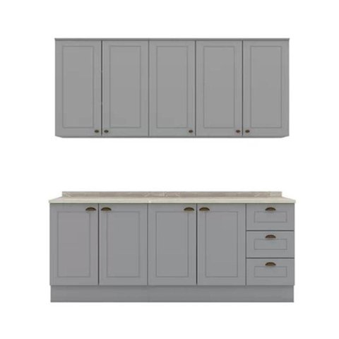 Cozinha Modulada Henn Americana 6 Peças (2aéreos+2balcões+2complementos) Cz152 Cinza-henn