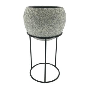 Cachepot de cerâmica com suporte de metal 30cm
