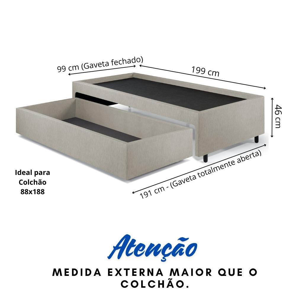 Box Solteiro com Gaveta 88x188 Cm, Medida Externa 99x199x38 Cm, Revestida em courino Linho - 4