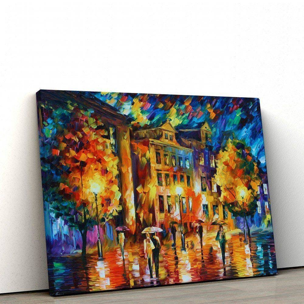 Quadro Decorativo Abstrato 60x90cm Espatulado Pessoas Na Chuva - 1