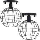 Ver imagem 1 de 2 Lustres Teto Plafon Industrial Aramado Globo Retrô Luminária Sobrepor Vintage Preto Agp Ilumini