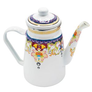 Bule Esmaltado Mehndi Indiano Elegance Branco 1,2L Aço - Wp Connect