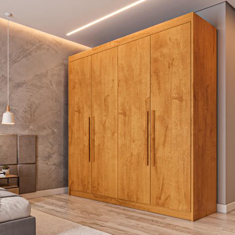 Guarda Roupa Solteiro 100% MDF 4 Portas 3 Gavetas Aurora - Móveis Europa - Peroba