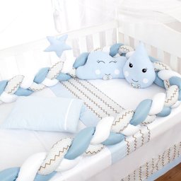 Enxoval de Bebê Trança Azul Menino 11 Peças com Saia do Berço Padrão Americano - 1