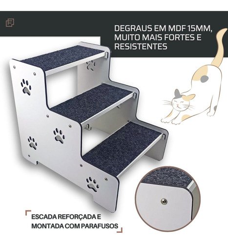 Escada para Cachorro Rampa Pet Anti Derrapante Três Degraus - 7