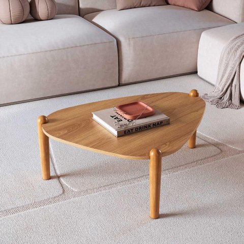 Mesa de Centro Orgânica p/ Sala 84,4cm Pés em Madeira Maciça Cor:Hanover
