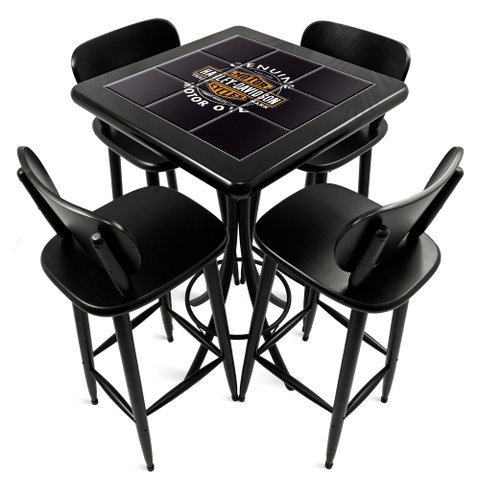 Mesa Madeira Azulejo 60x60cm - Bistrô Fixa 98cm - Preta - Harley Davidson