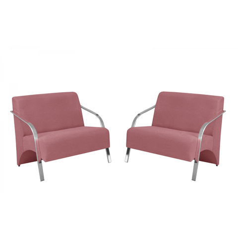 Kit 2 Poltronas Namoradeira 2 Lugares Vênus Braço Alumínio D Salla Suede Rosa
