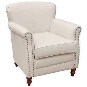 Poltrona Decorativa Sala de Estar Brunei Pés Madeira Couro Of White - Gran Belo