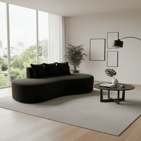 Sofá Tóquio Puff Orgânico Suede 200cm com 3 Almofadas Design Curvo Luxo para Sala e Recepção:Preto