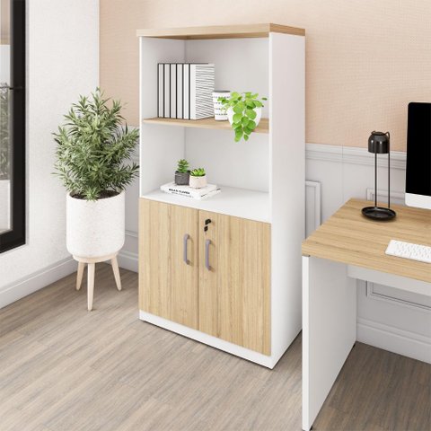 Armário Escritório Estante 80cm 2 Portas 3 Prateleiras F5