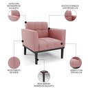 Ver imagem 5 de Sofá Namoradeira e 2 Poltronas Base Madeira Preto Ana Suede Rosê - Ibiza