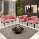 Ver imagem 2 de Sofá Namoradeira e 2 Poltronas Base Madeira Preto Ana Suede Rosê - Ibiza