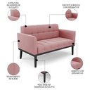 Ver imagem 3 de Sofá Namoradeira e 2 Poltronas Base Madeira Preto Ana Suede Rosê - Ibiza