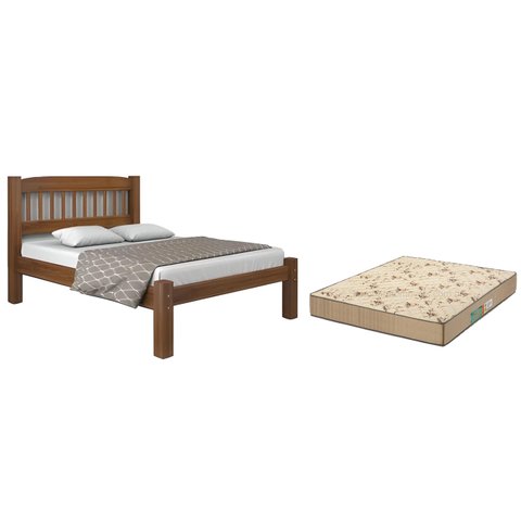 Cama Casal Madeira Maciça Resistente Colchão D33 138x188x17:castanho
