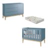 Berço Americano e Cômoda New Classic Azul com Pés Madeira Natural e Colchão Gazin – Reller - 1