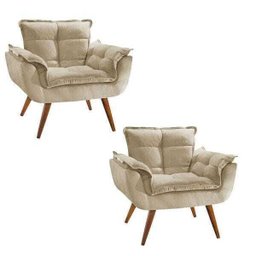 Kit 2 Poltronas Decorativa Sala Recepção Escritório  Opala Suede Bege - 1