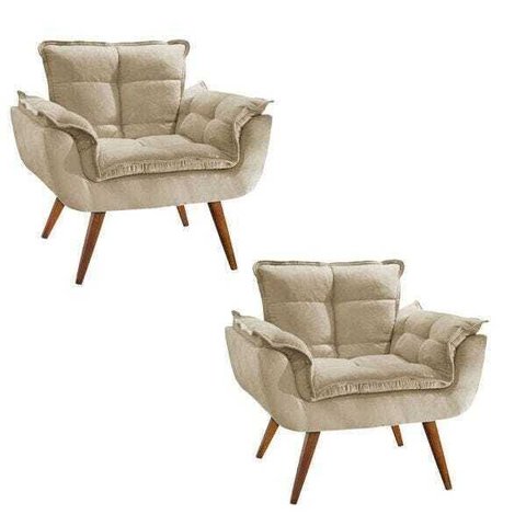 Kit 2 Poltronas Decorativa Sala Recepção Escritório  Opala Suede Bege