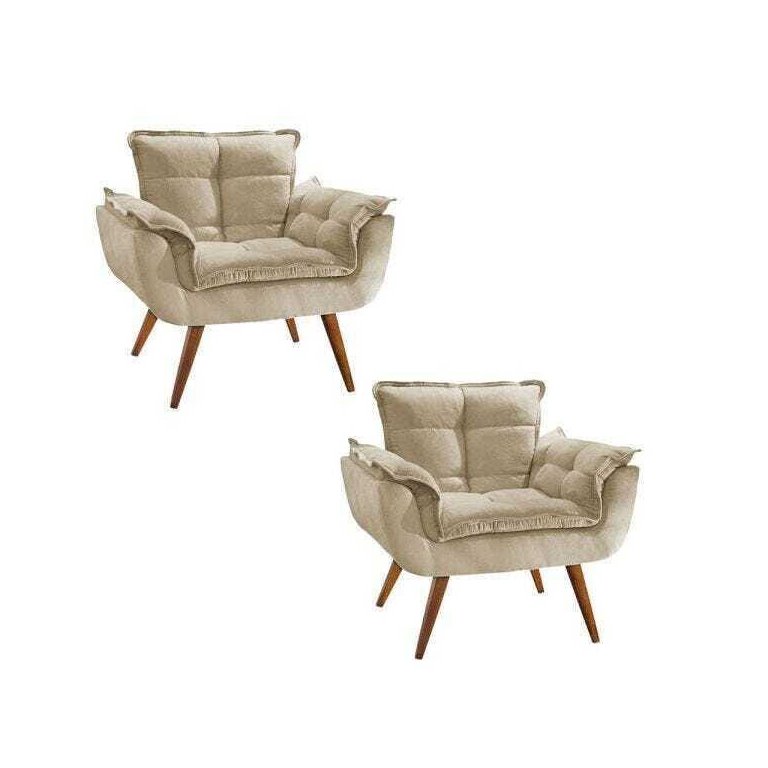 Kit 2 Poltronas Decorativa Sala Recepção Escritório  Opala Suede Bege