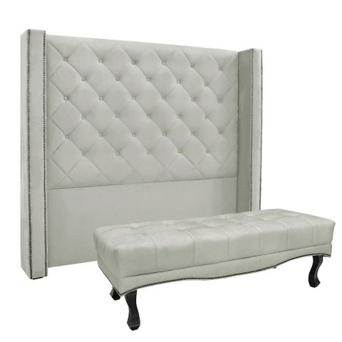 Cabeceira Cama Box King 195cm e Recamier Vicenza Veludo S04 - D’Rossi