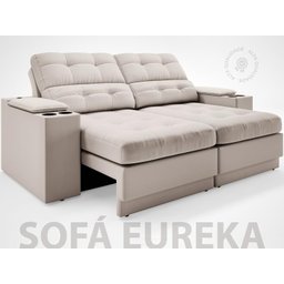Sofá com Porta Copos e Carregador USB Eureka 1,70m Assento Retrátil e Reclinável Velosuede - 2