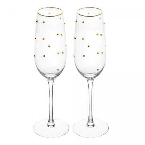 Conjunto 2 Taças de Champagne Balls Fio de Ouro 220ml Vidro - Wolff