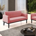 Ver imagem 2 de Sofá Namoradeira Base de Madeira Fixa Preto Marisa Suede Rosê - D’Rossi