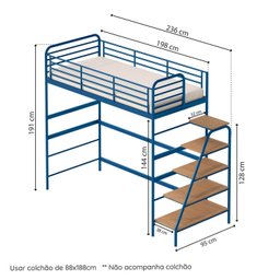 Cama Alta em Ferro Aço Carbono Tubular Teko Casatema - 3