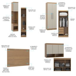 Guarda Roupa Modulado Completo Selene com Painel Cabeceira 210x218 Cm 4 Peças MDP Carvalho MENU - 4 Guarda Roupa Modulado Completo Selene com Painel Cabeceira 210x218 Cm 4 Peças MDP Carvalho MENU - 4